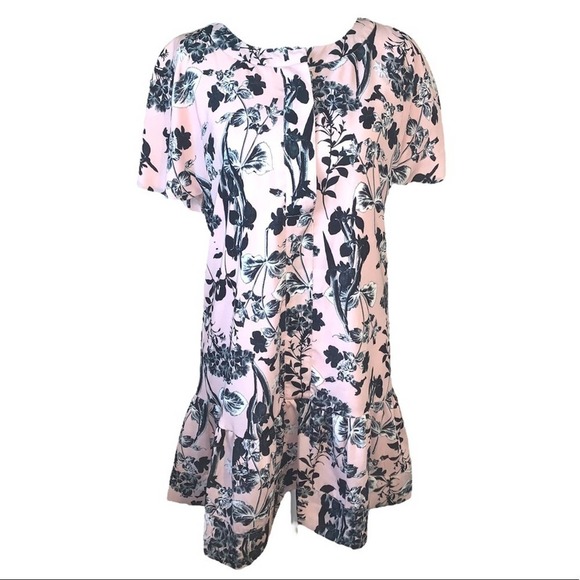 Parker Pink Floral Tiered Mini Dress Cinched Sleeves Size Small - Picture 1 of 9
